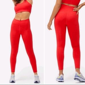 OUTDOOR VOICES Bright Red w/ Subtle Heathered Pink Strips Sport Leggings Sz S